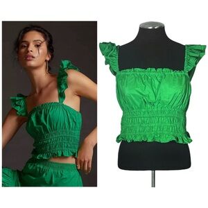 Maeve – Green Smocked Taffeta Crop Top – Anthropologie – NWT - Petite 12
